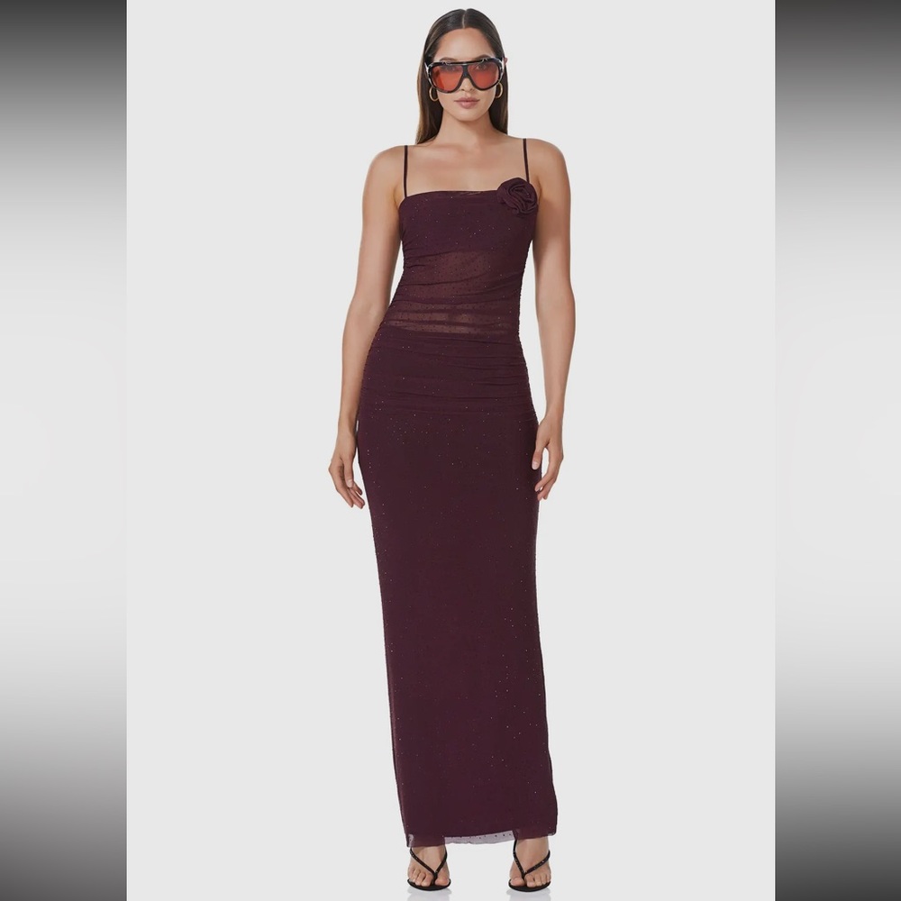 AFRM - Jennan Rosette Rhinestone Dress- Fig - NEW